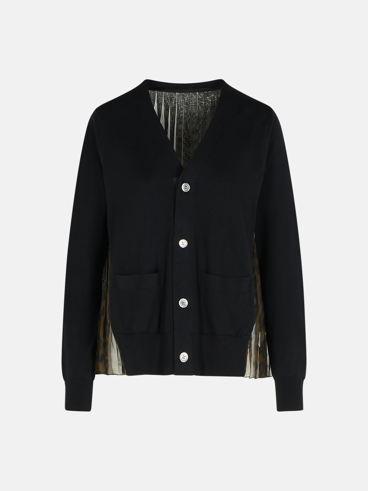 Sacai Black Cotton Blend Cardigan In Brown