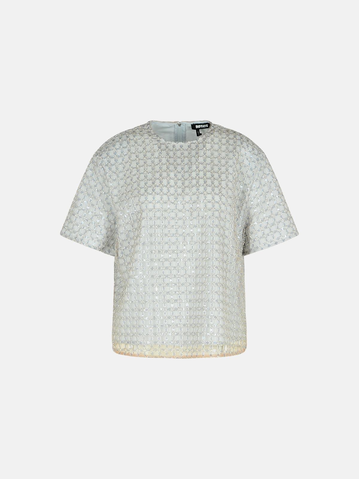 Rotate Birger Christensen 'beaded' Light Blue Polyester T-shirt In Beige