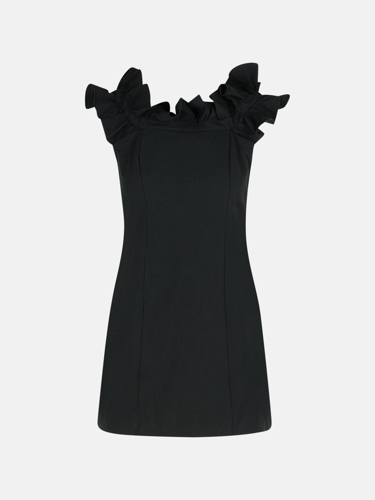 Rotate Birger Christensen 'mini Ruffle' Black Cotton Dress In Black