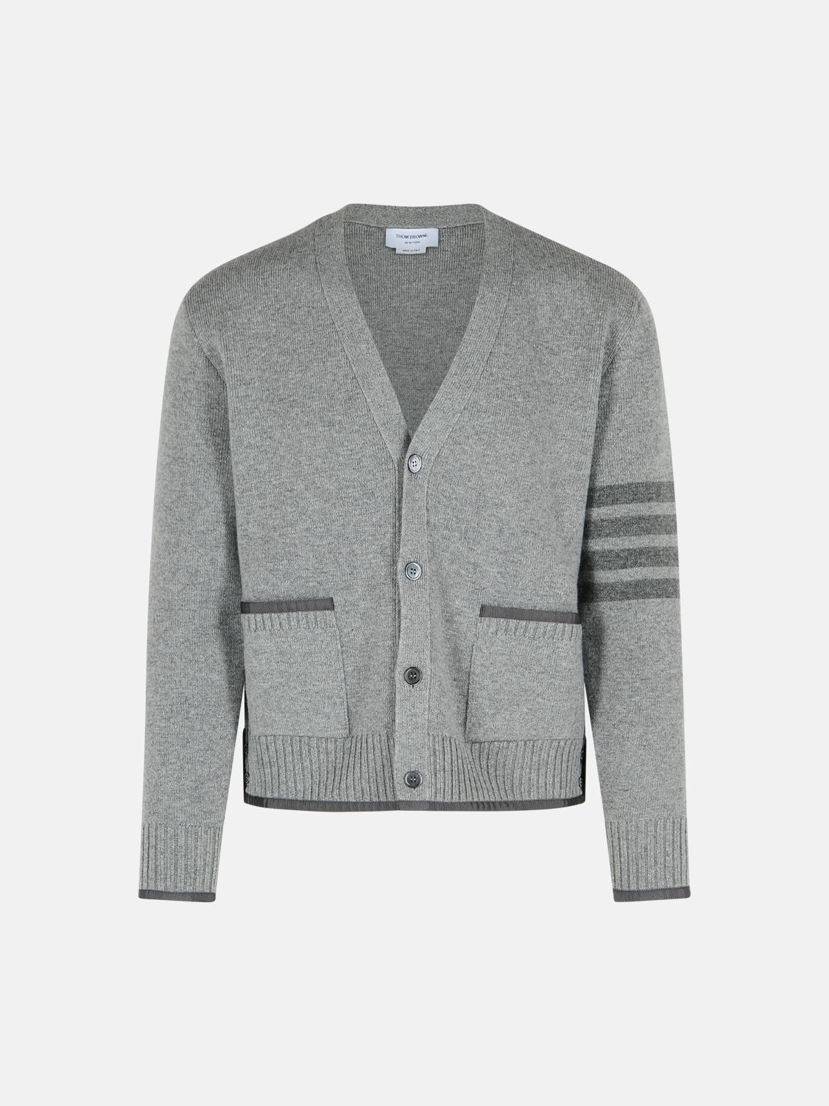 Thom Browne 'milano 4-bar' Grey Virgin Wool Cardigan