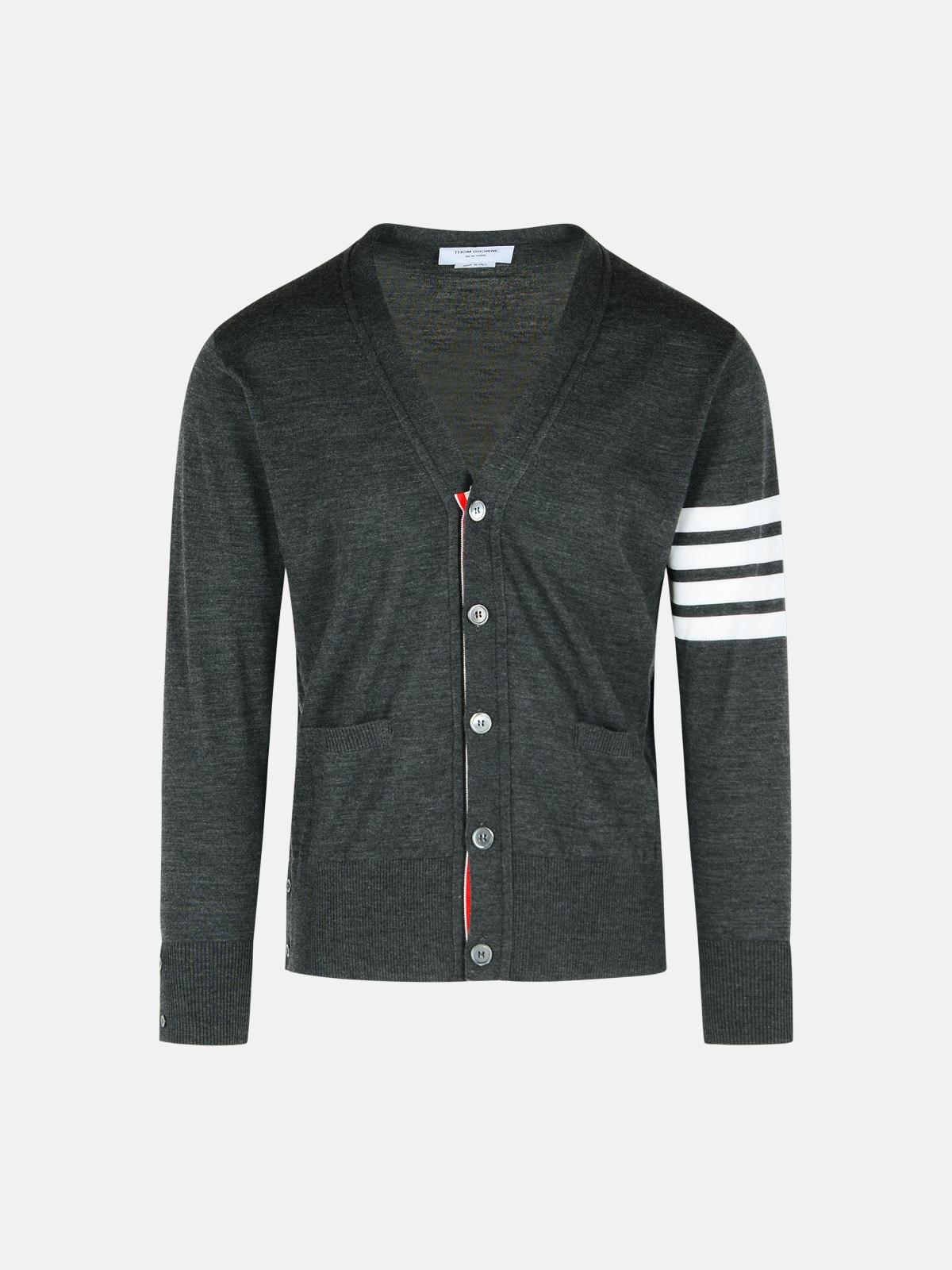 Thom Browne '4bar' Dark Grey Virgin Wool Cardigan