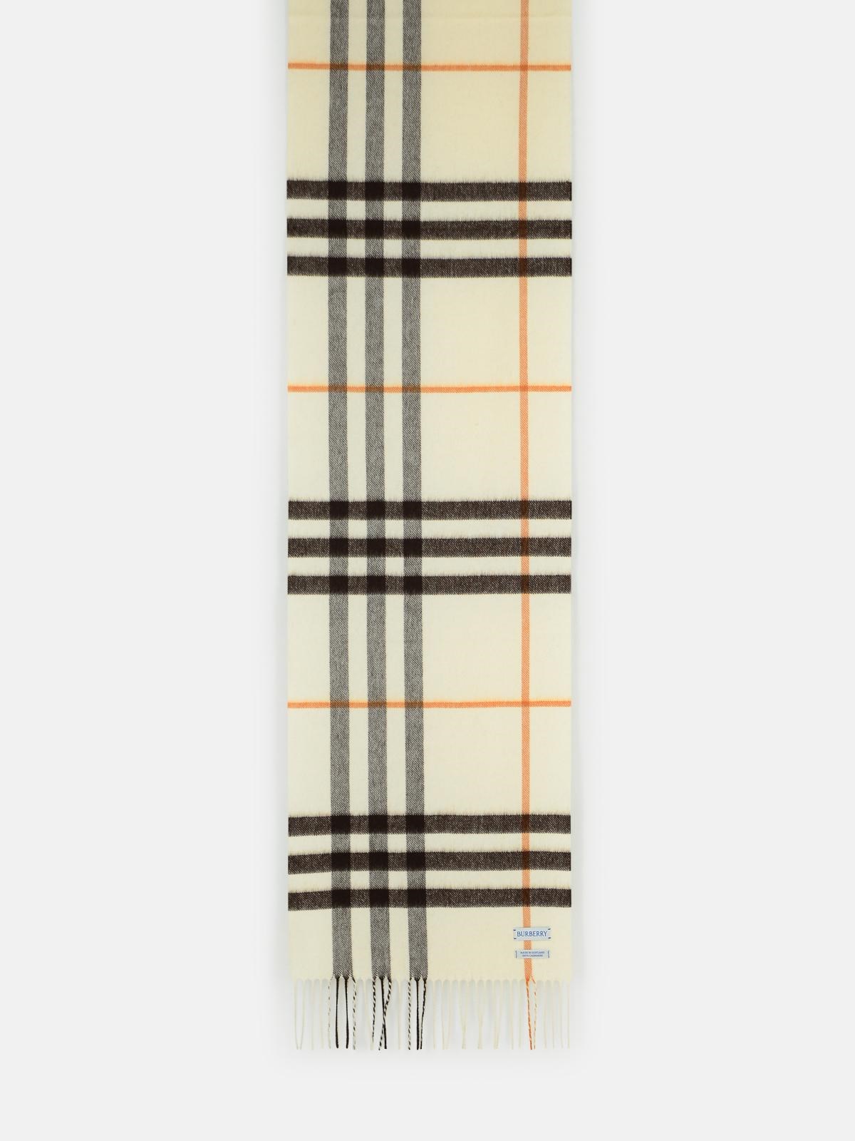 Burberry BURBERRY 'Mu Giant Check' White Cashmere Scarf　BURBERRY ムー ジャイアント チェック ホワイト カシミア スカーフ