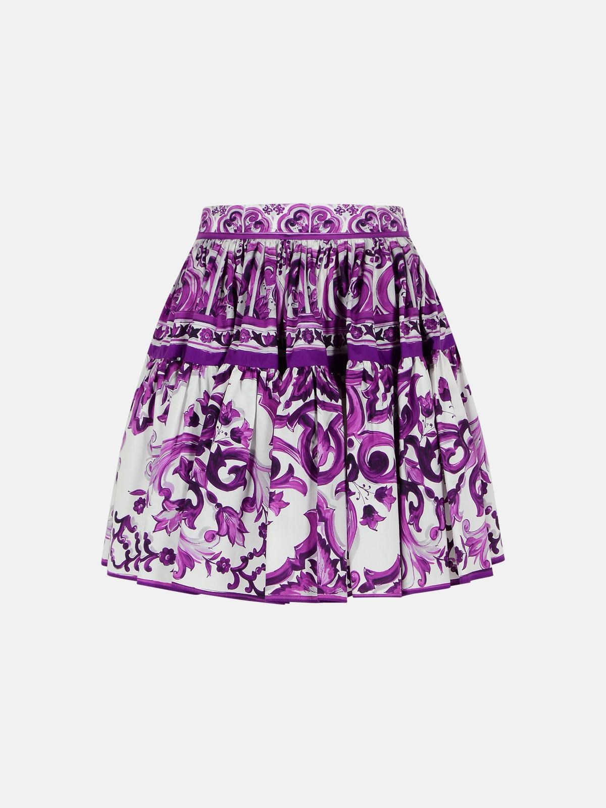 Dolce & Gabbana Short Skirt In Majolica Print Cotton Poplin