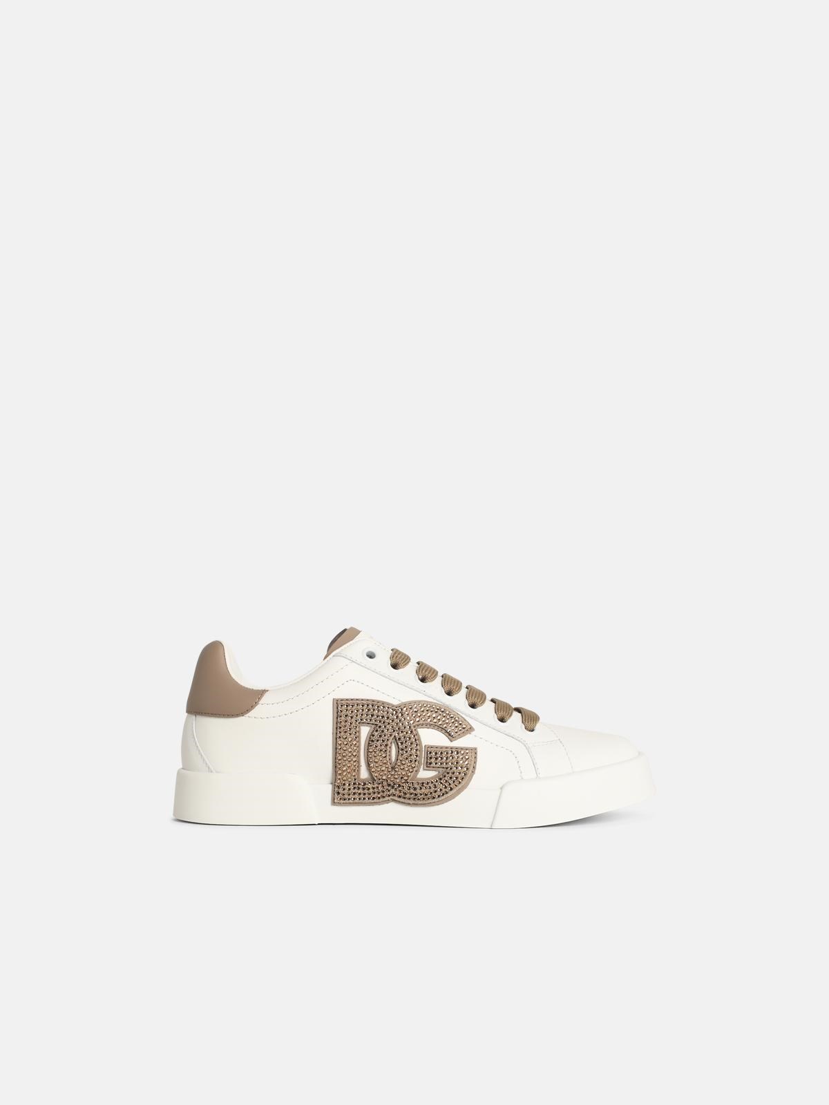 Dolce & Gabbana 'portofino' White Calf Leather Sneakers In White