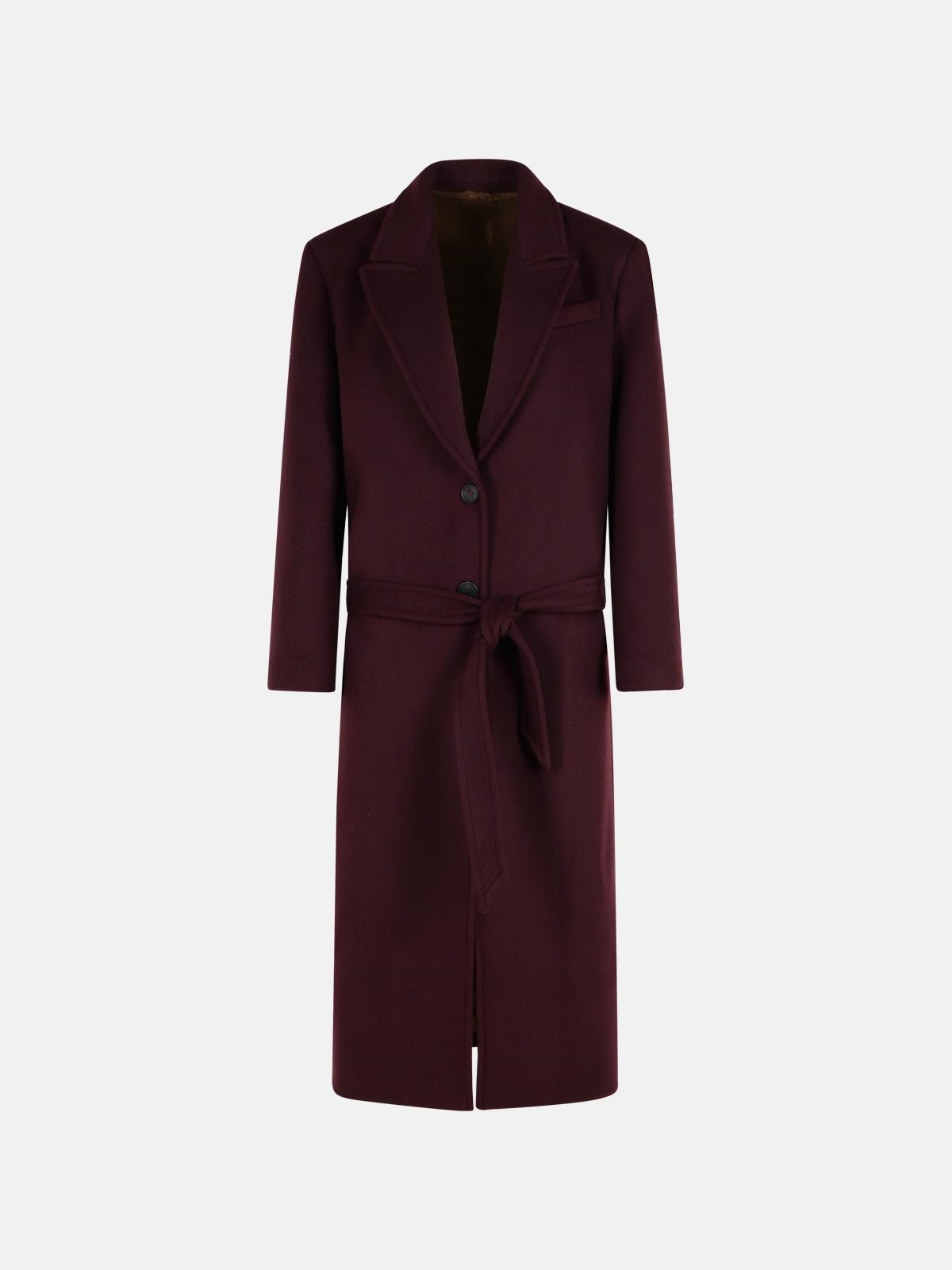 Attico Burgundy Virgin Wool Blend Long Coat In Burgundy