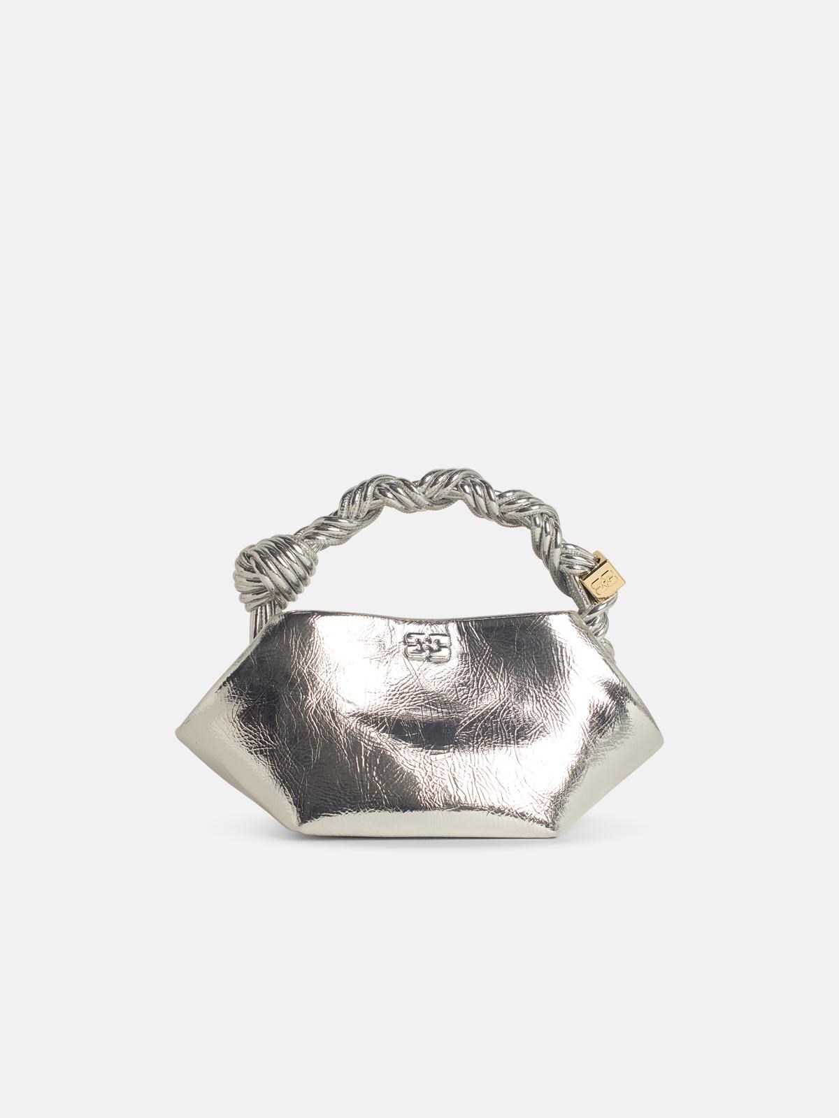 Ganni 'bou' Mini Bag In Silver Leather Blend