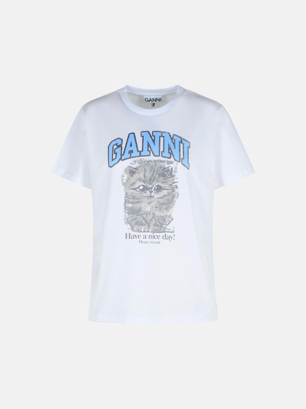 Ganni White Cotton T-shirt