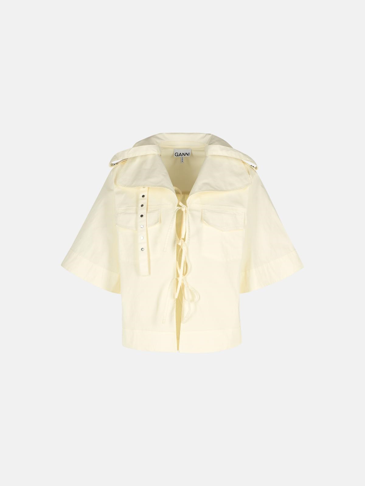 GANNI Off-White Stretch Cotton Blouse　GANNI オフホワイト ストレッチ コットン ブラウス GANNI