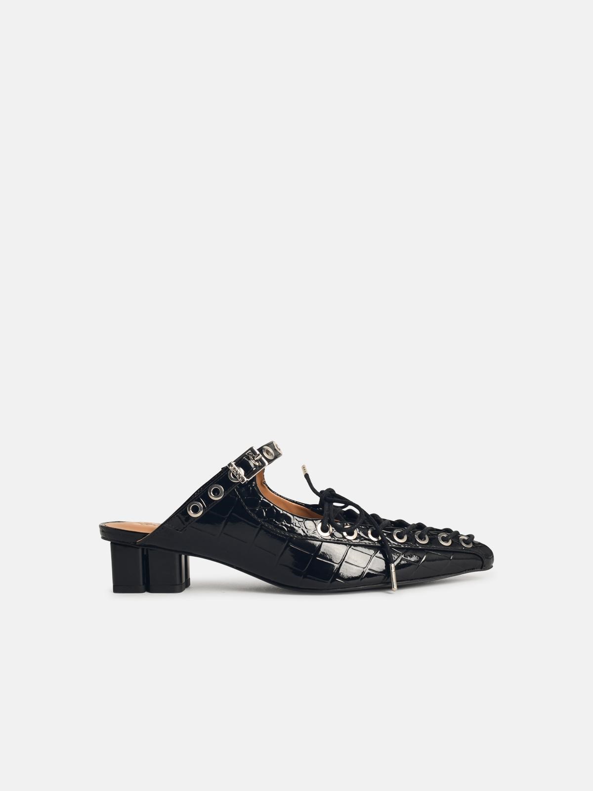 Ganni Mules With Laces In Black 'oleatex'