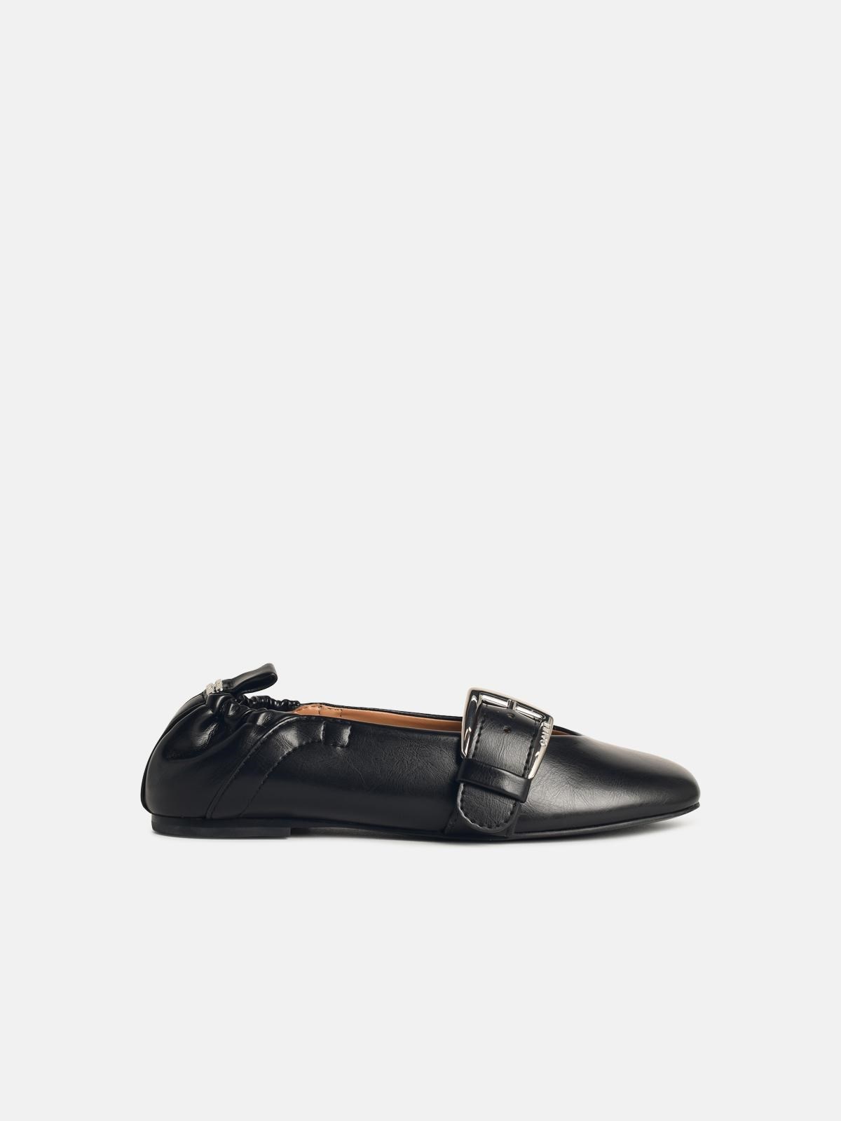 Ganni Ballet Flats With Strap And Buckle In Black 'oleatex' In Black