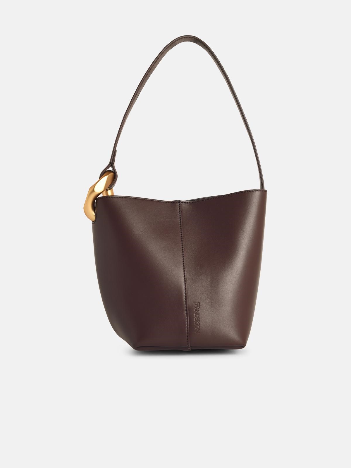 JW ANDERSON 'Corner' Small Brown Leather Bucket Bag