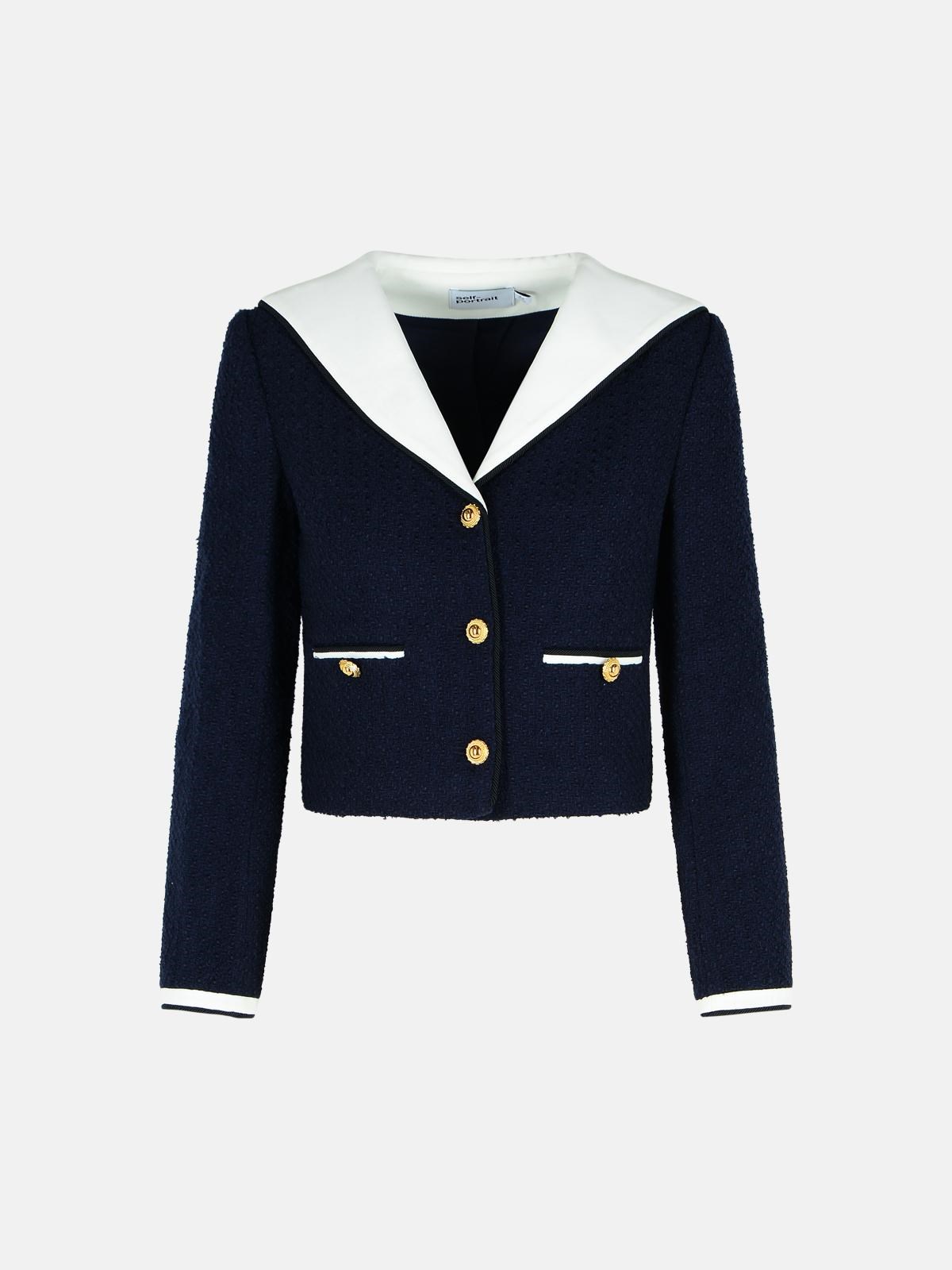 Self-portrait 'boucle' Blue Wool Blend Jacket In Blue