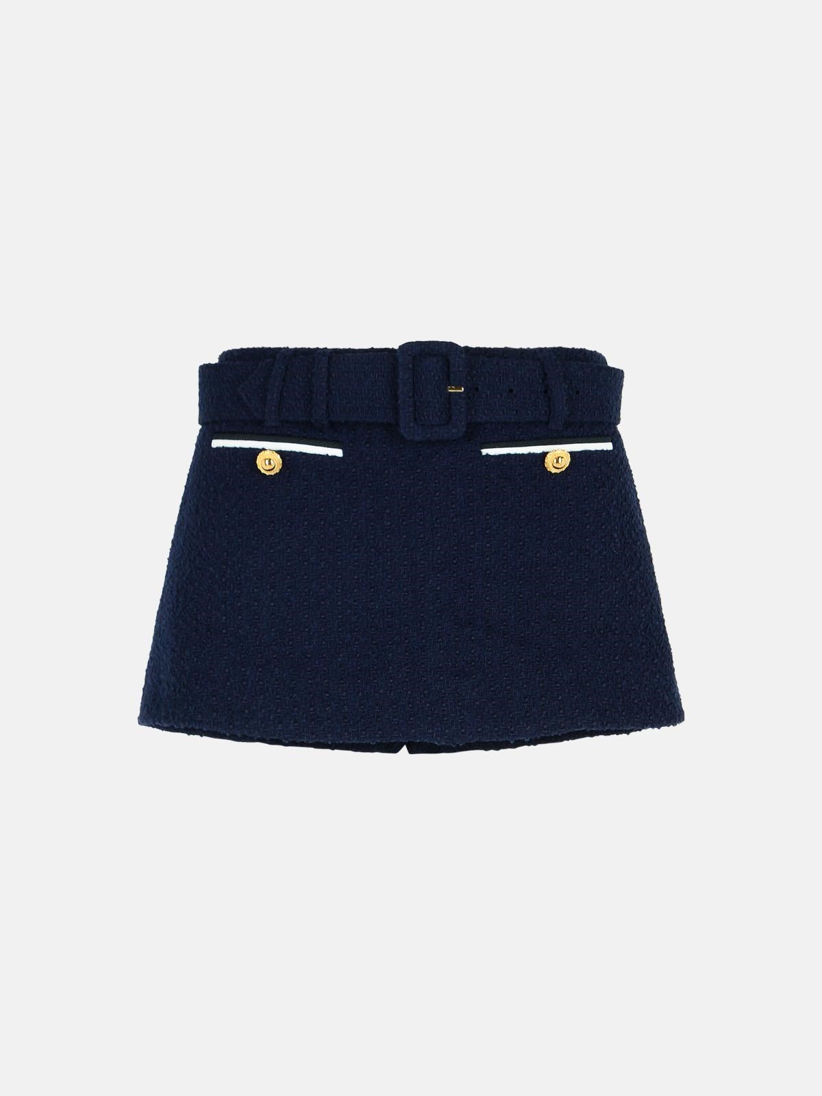 Self-portrait Blue Wool Blend Shorts In Blue