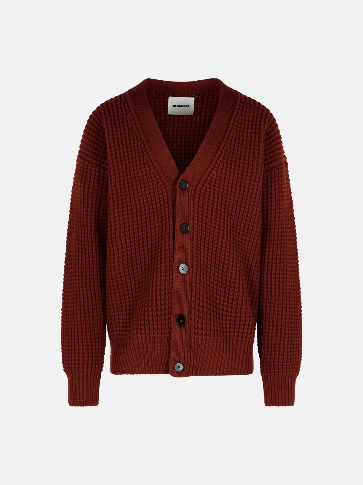 JIL SANDER Burgundy Virgin Wool Cardigan　JIL SANDER バーガンディ バージンウール カーディガン JIL