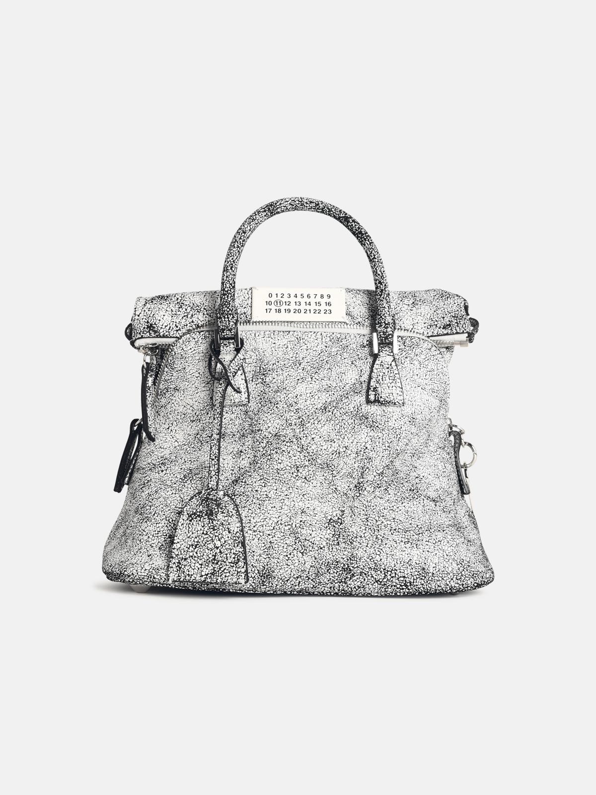 Maison Margiela '5ac' Black And White Cracked Leather Bag In White