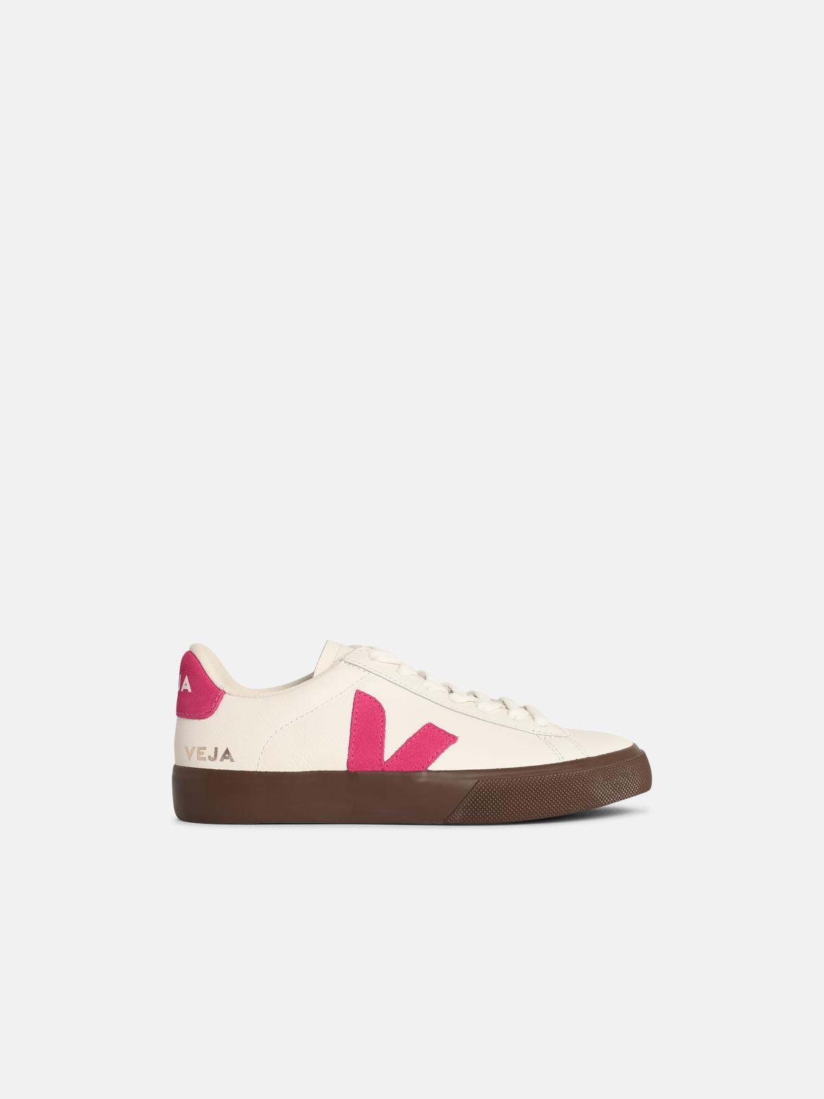 Veja 'campo' White And Fuchsia Leather Sneakers In White