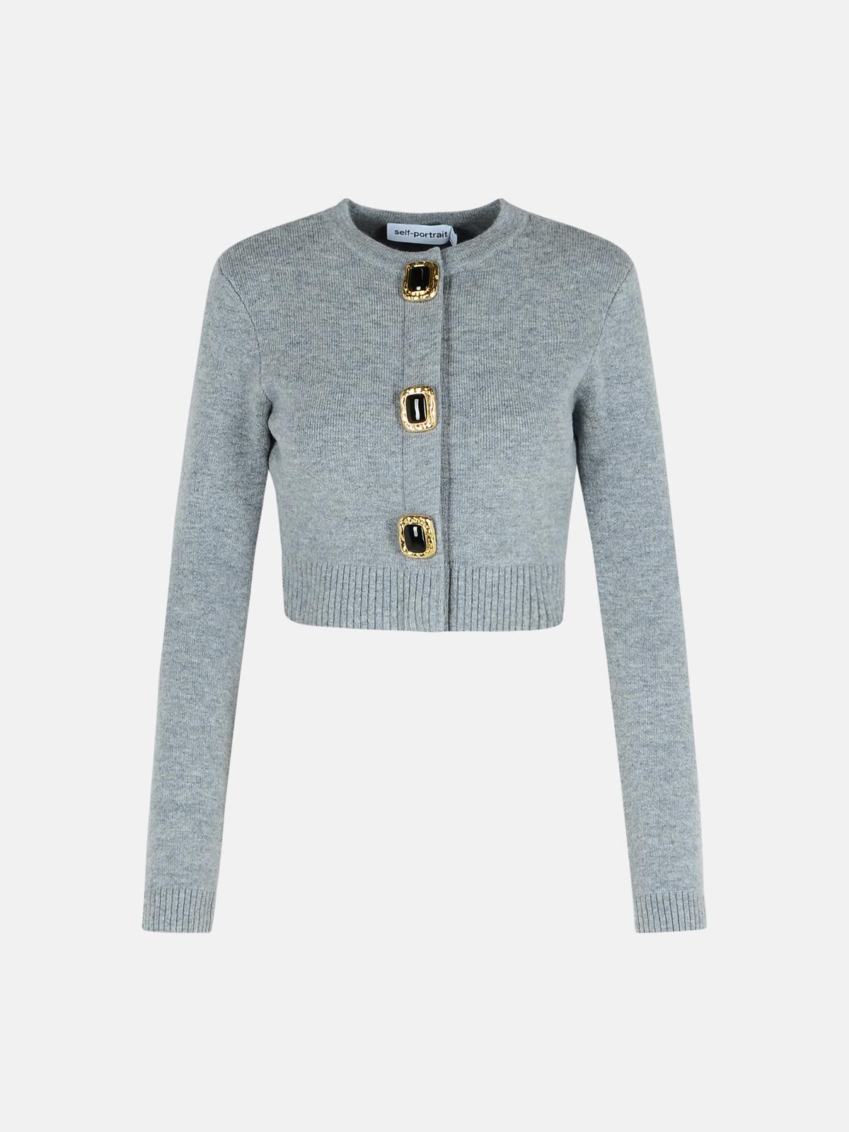 Self-portrait Grey Wool Cardigan In Gray