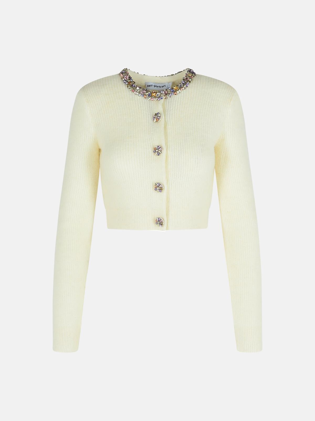 Self-portrait Cream Alpaca Blend Cardigan In White