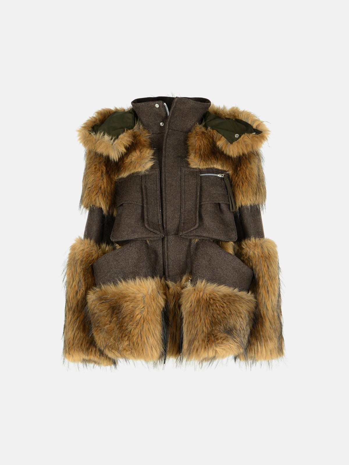 Sacai Brown Wool Jacket In Brown