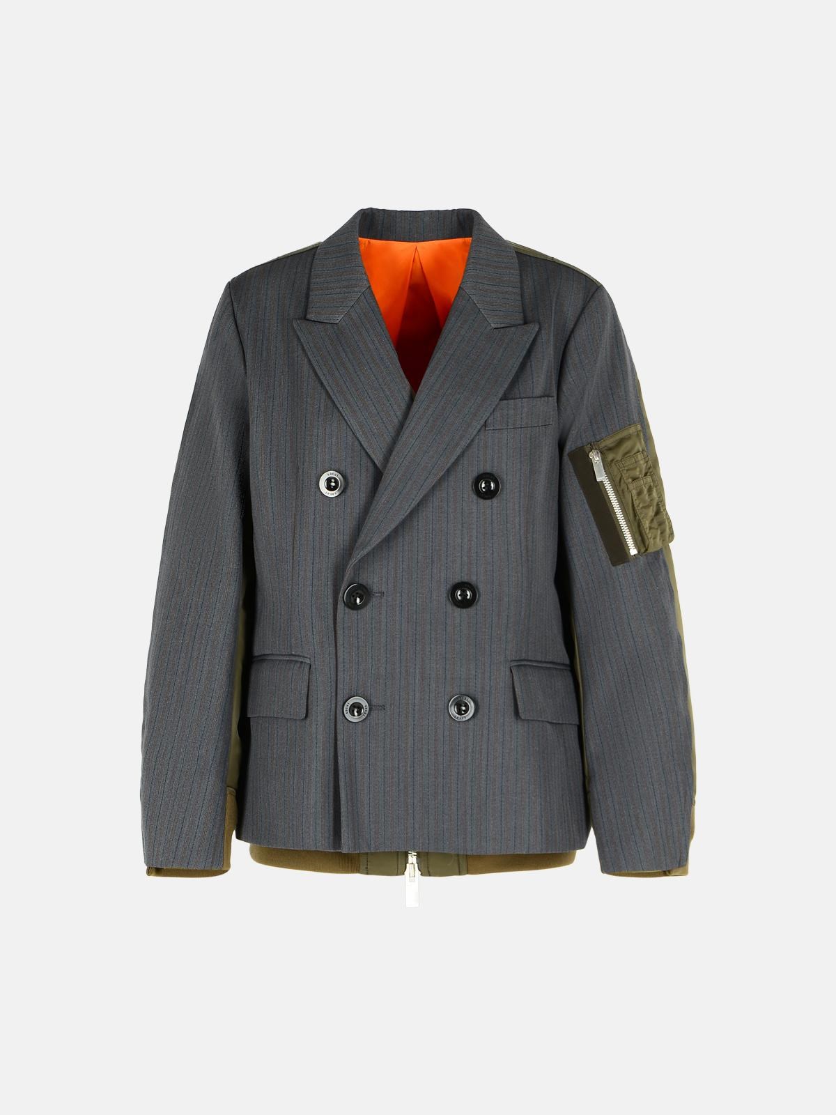 Sacai Grey Wool Blend Jacket In Blue