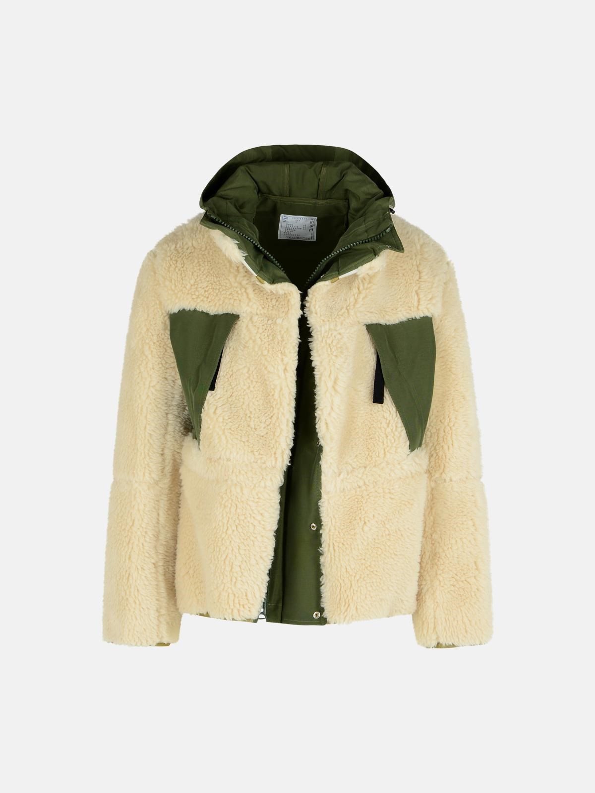 Sacai 'sherling' Beige Wool Blend Jacket In Sand