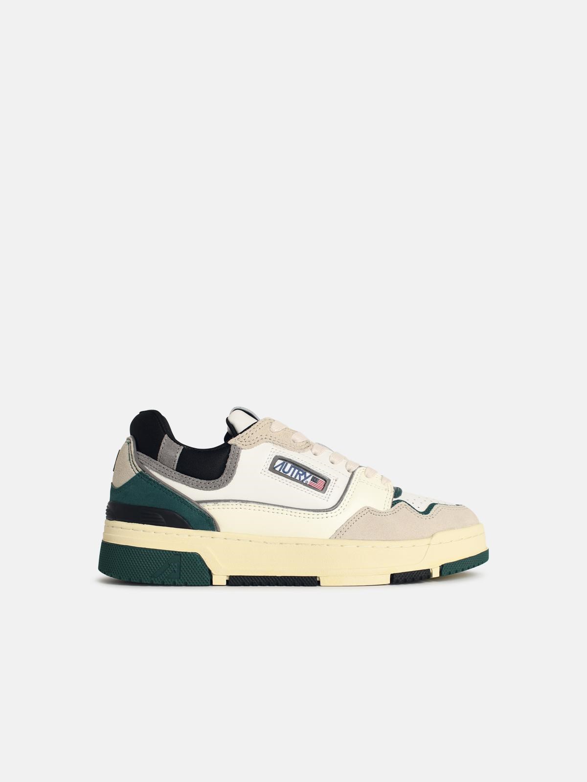 Autry 'clc Low' White And Green 'forest' Suede And Leather Sneakers In Multi