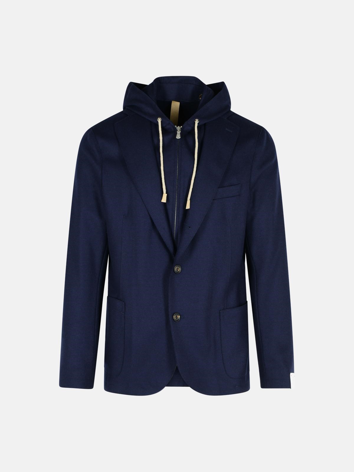 Eleventy Blue Wool Blend Blazer In Animal Print