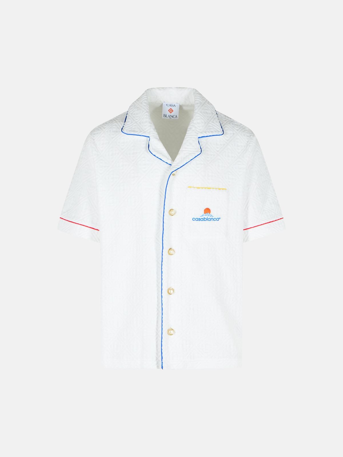 Casablanca Short Sleeved Shirt In Jacquard Cotton Blend Terry Cloth With White Monogram