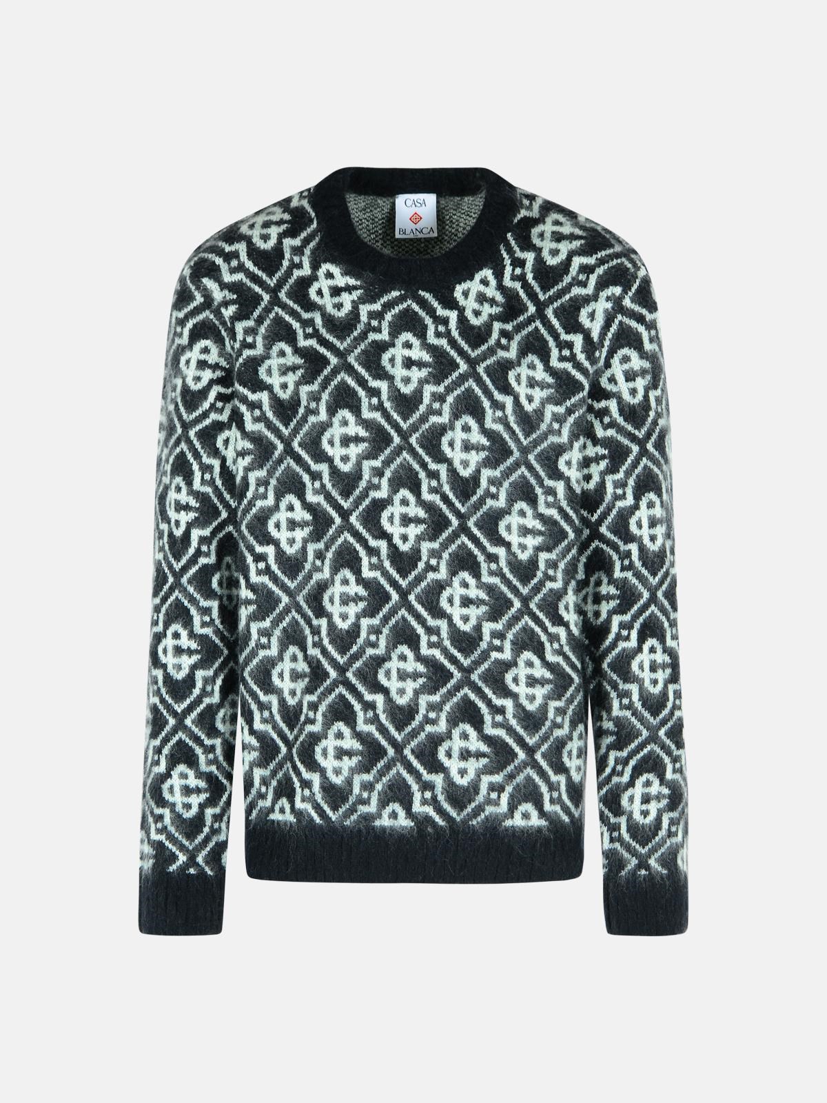 CASABLANCA Black Mohair Blend Monogrammed Sweater　カサブランカ ブラック モヘア ブレンド モノグラム セーター CASABLANCA