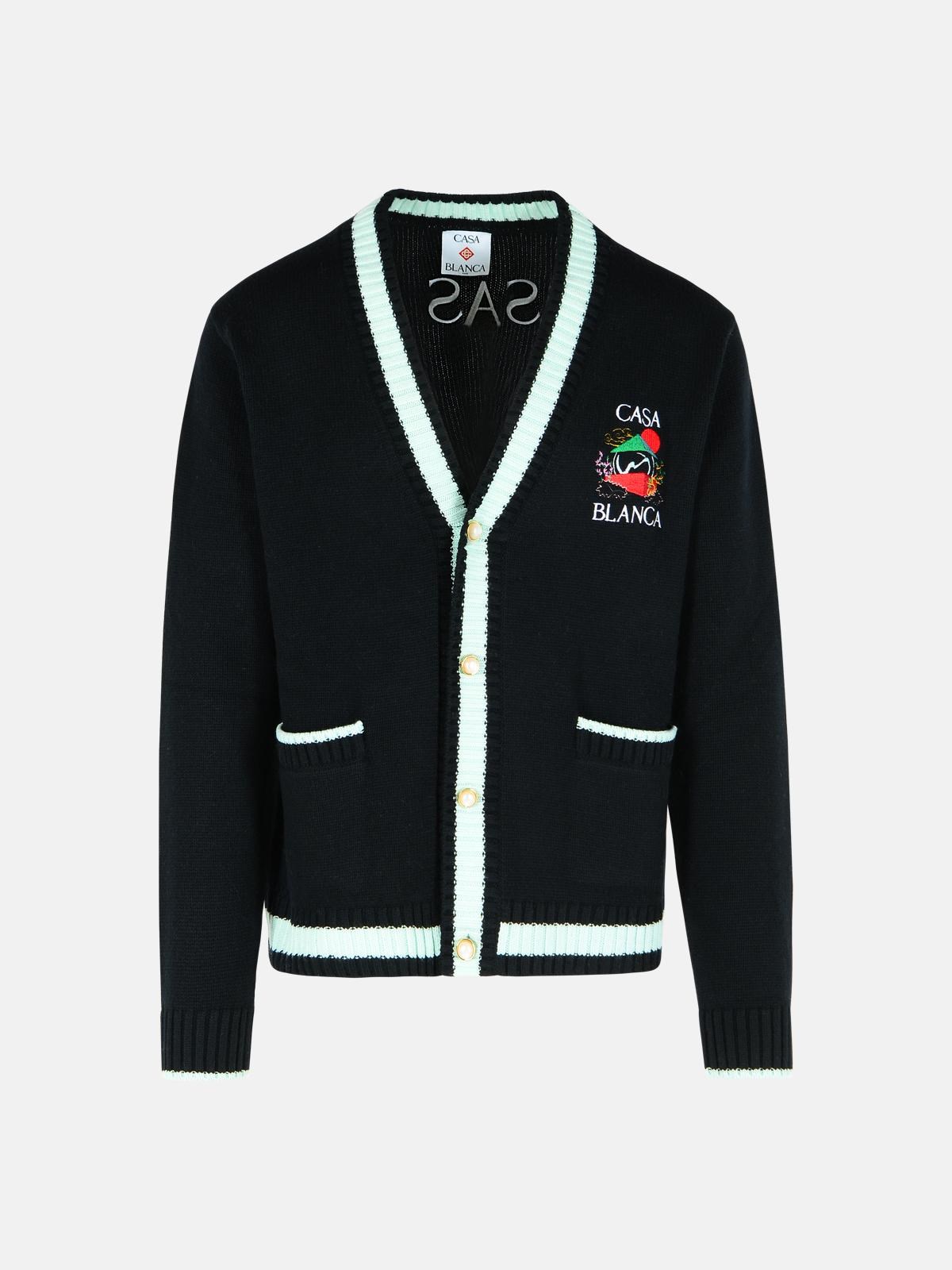 CASABLANCA 'Mountain Temple' Black Merino Wool Embroidered Cardigan　CASABLANCA 'Mountain Temple' ブラック メリノ ウール 刺繍 カーディガン CASABLANCA