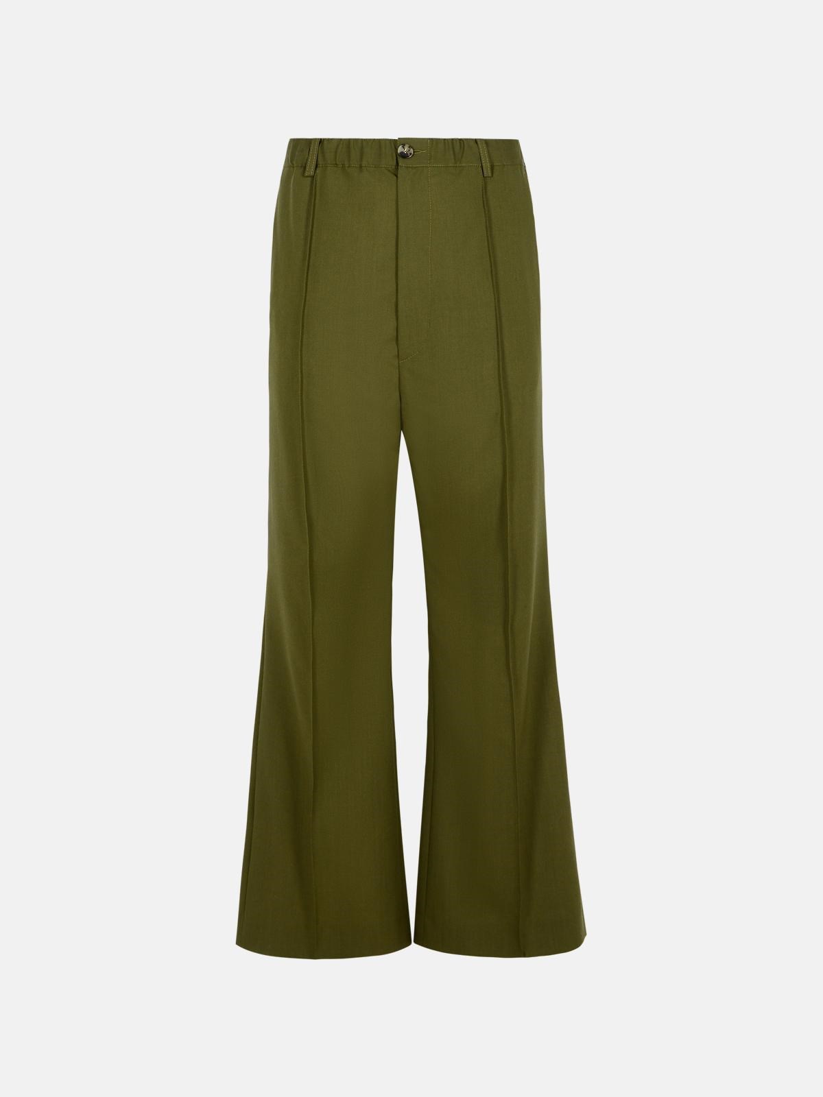 Marni Green Virgin Wool Pants With Stitched Pleats
