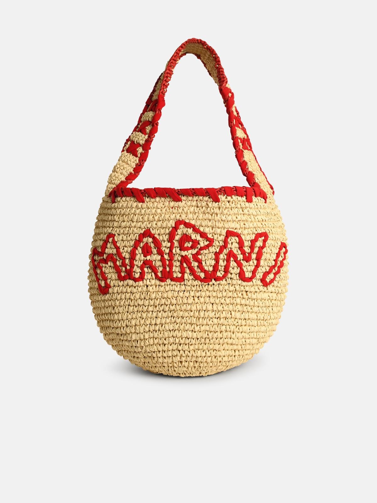 MARNI Medium 'Hobo Nassa' Bag In Red Natural Raffia