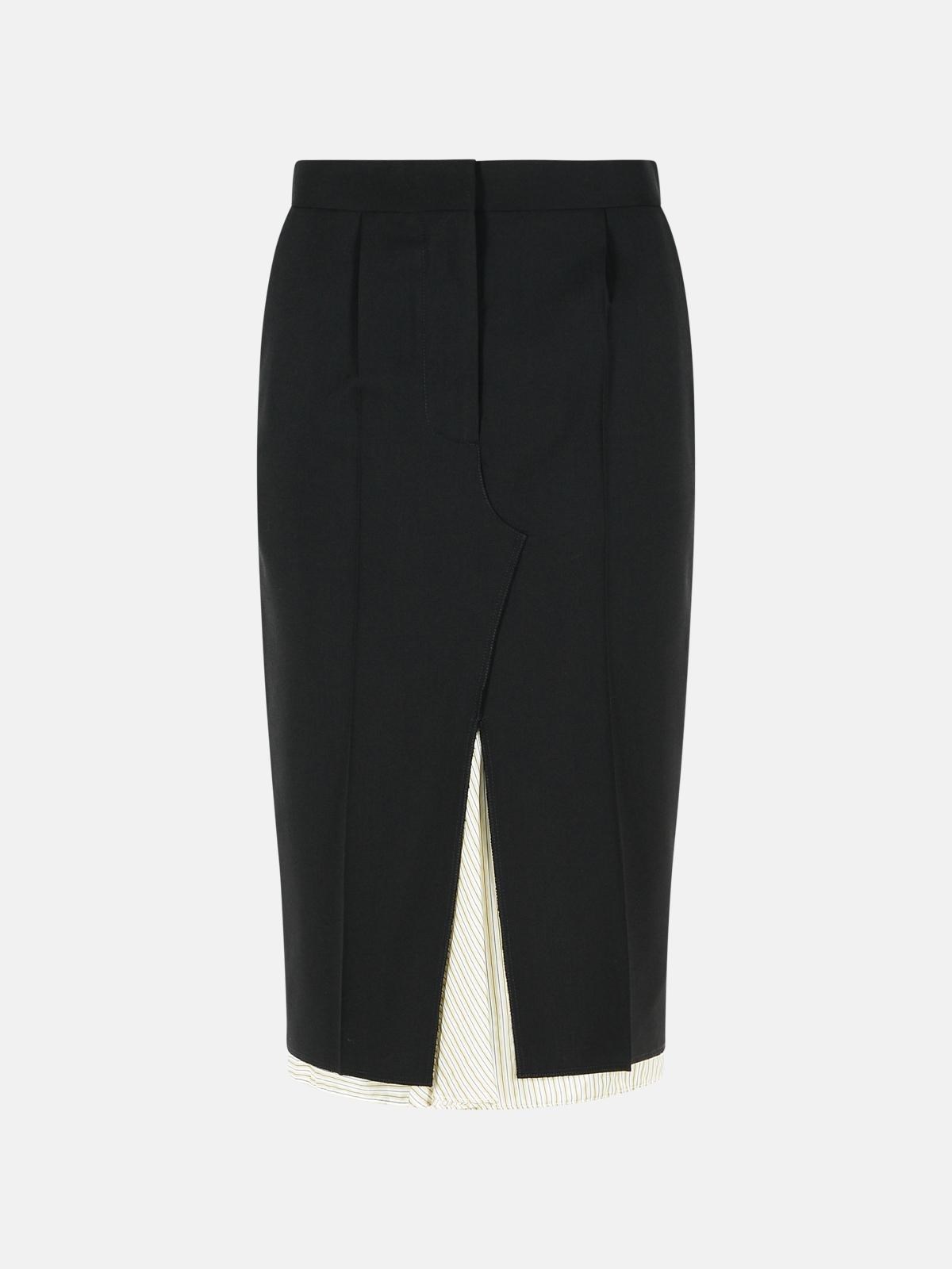 Marni Midi Skirt In Cool Black Virgin Wool With Exposed Lining