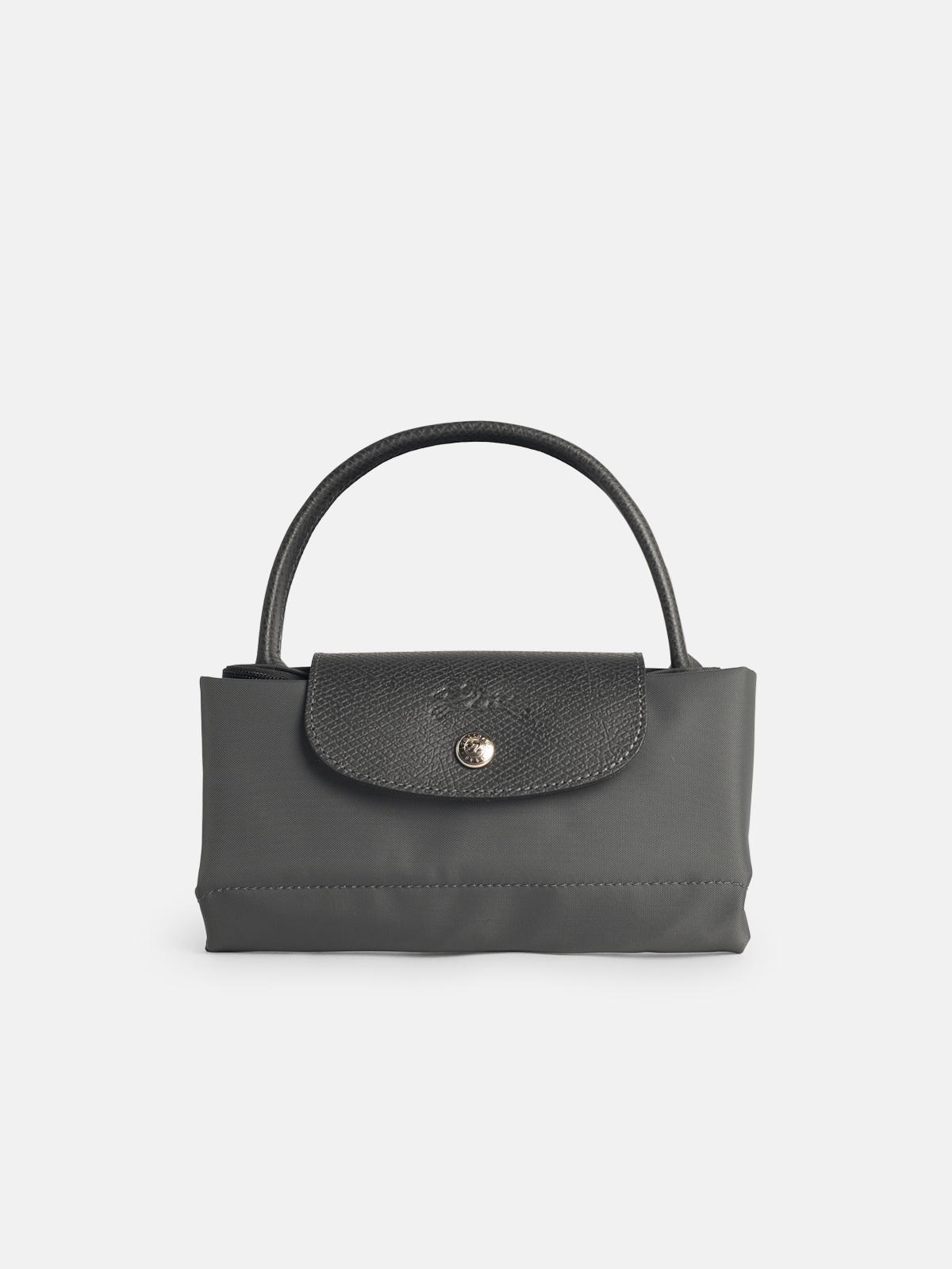 Longchamp Bag With 's Le Pliage Green' Handle In Graphite Recycled Tela