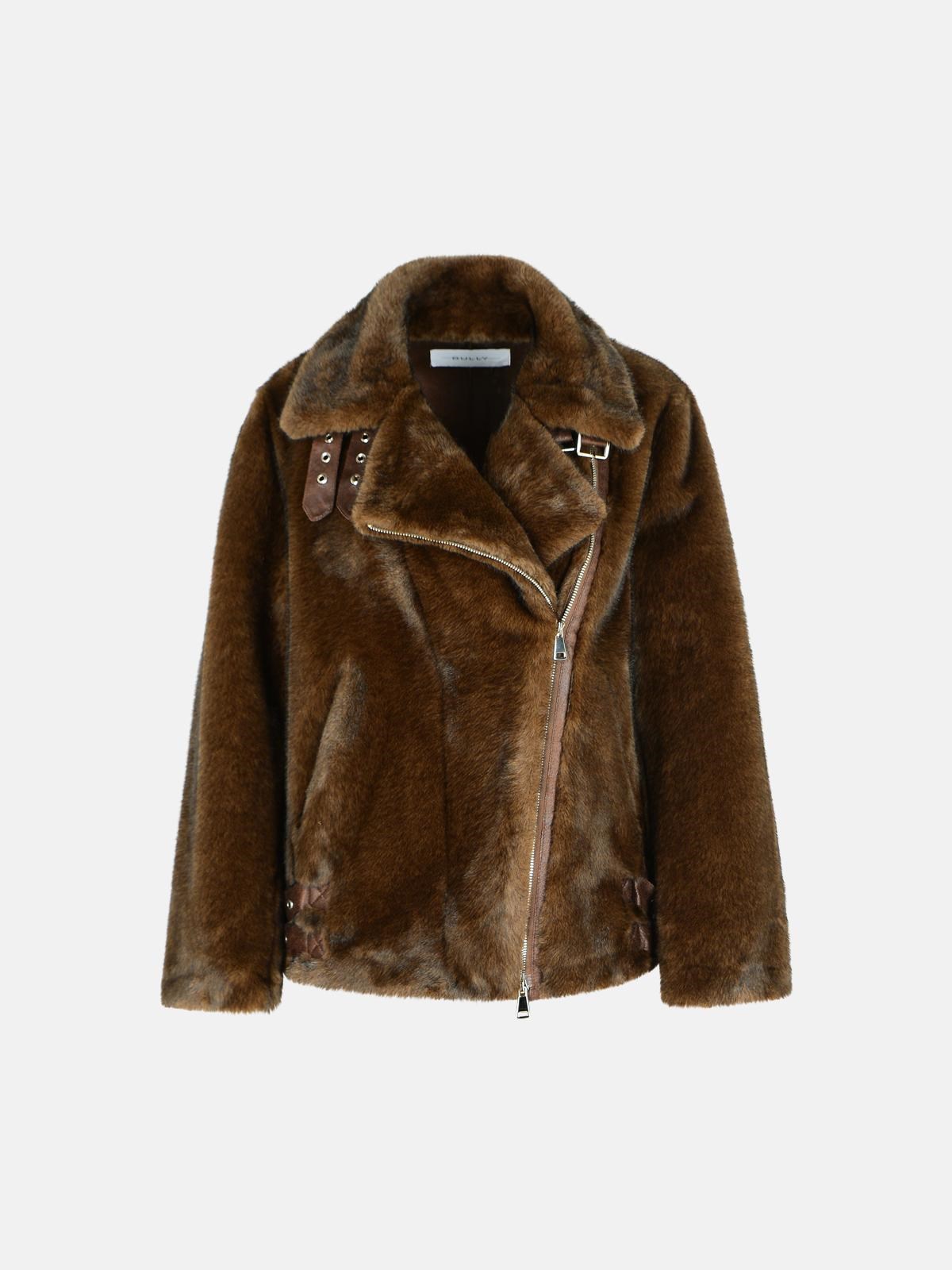 Bully Brown Polyester Faux Fur Coat In Brown