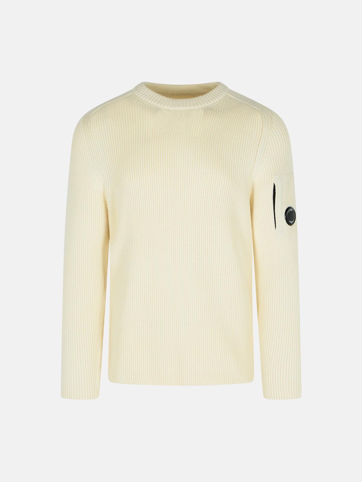 C.p. Company 'full Rib' White Cotton Blend Sweater In White