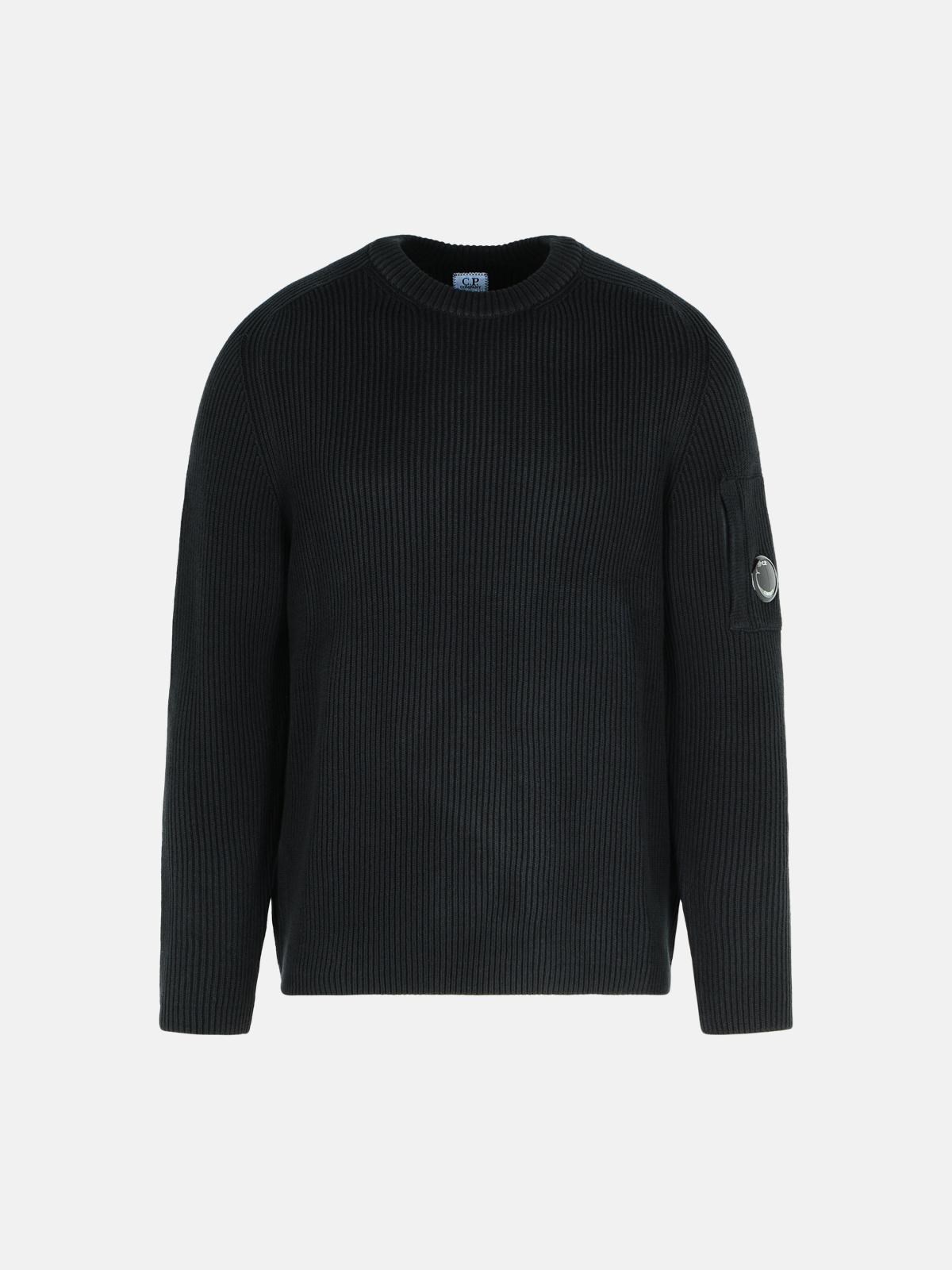 C.p. Company 'full Rib' Black Cotton Blend Sweater In Black