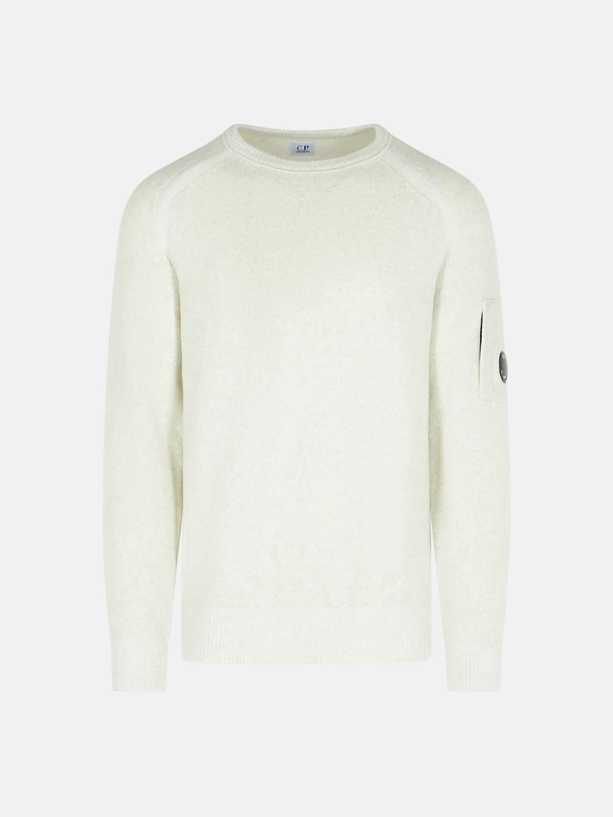 C.p. Company White Wool Blend Sweater In White