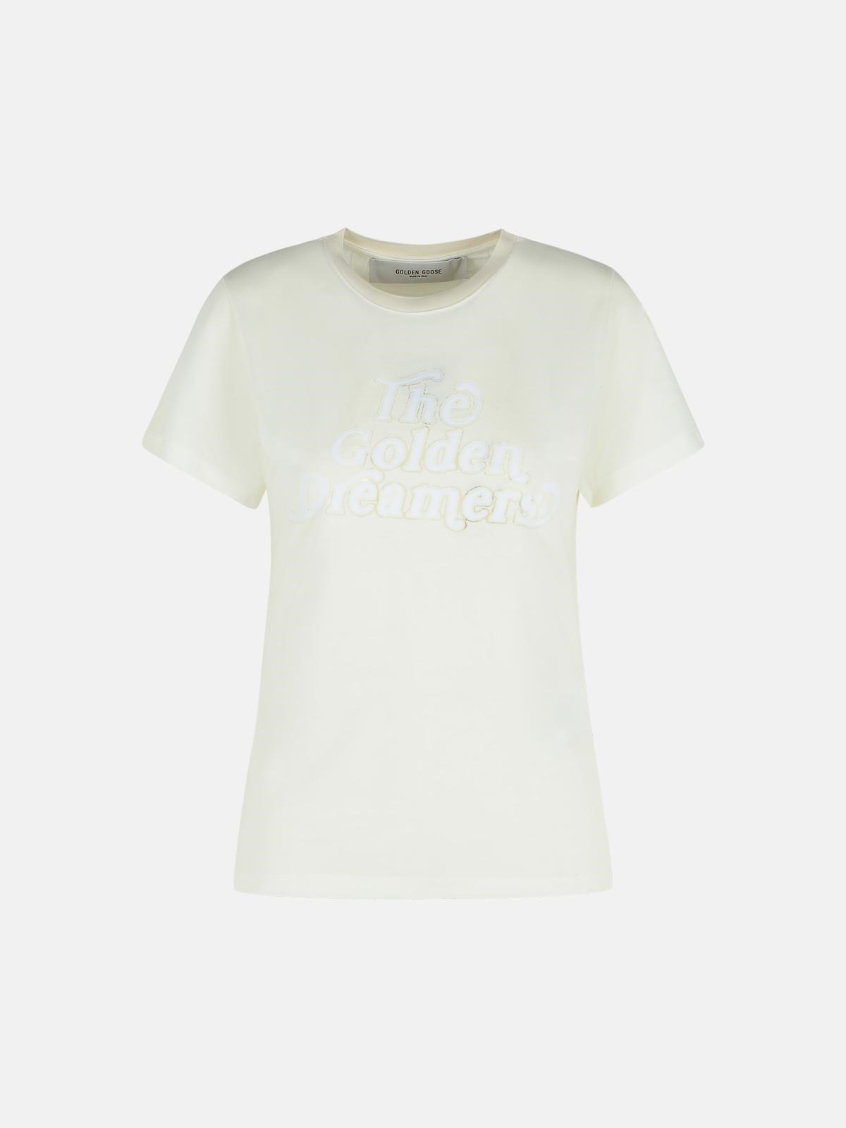 GOLDEN GOOSE White Viscose Blend T-Shirt　GOLDEN GOOSE ホワイト ビスコース ブレンド T シャツ GOLDEN