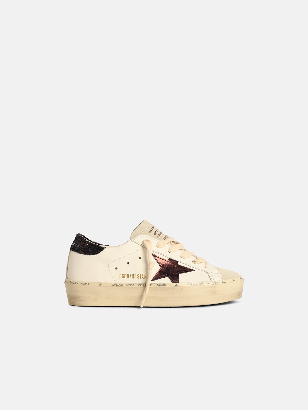 GOLDEN GOOSE 'Hi Star' White Leather Sneakers　GOLDEN GOOSE ハイ スター ホワイト レザー スニーカー GOLDEN