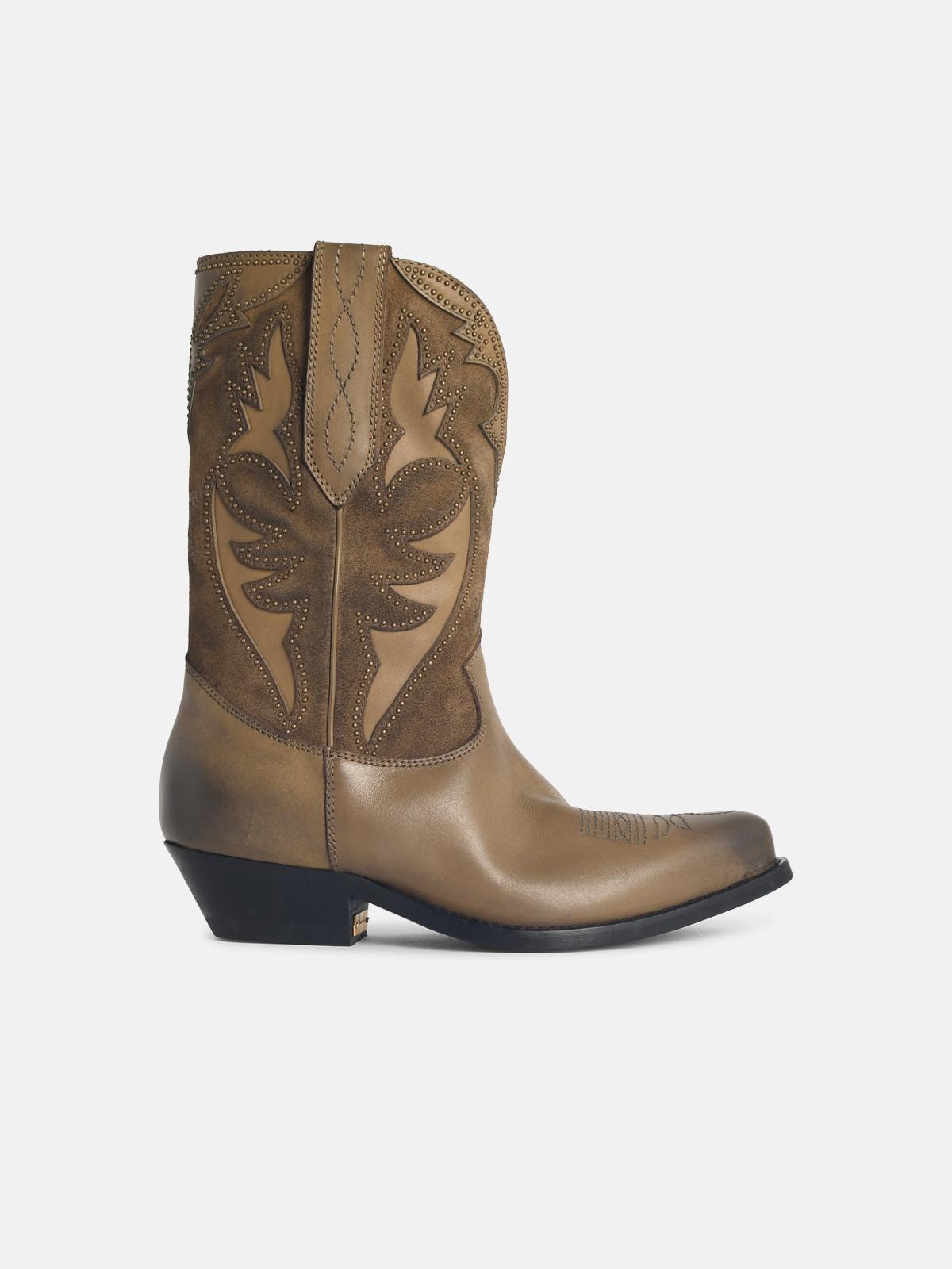 GOLDEN GOOSE 'Wish Star Low' Khaki Leather Boots