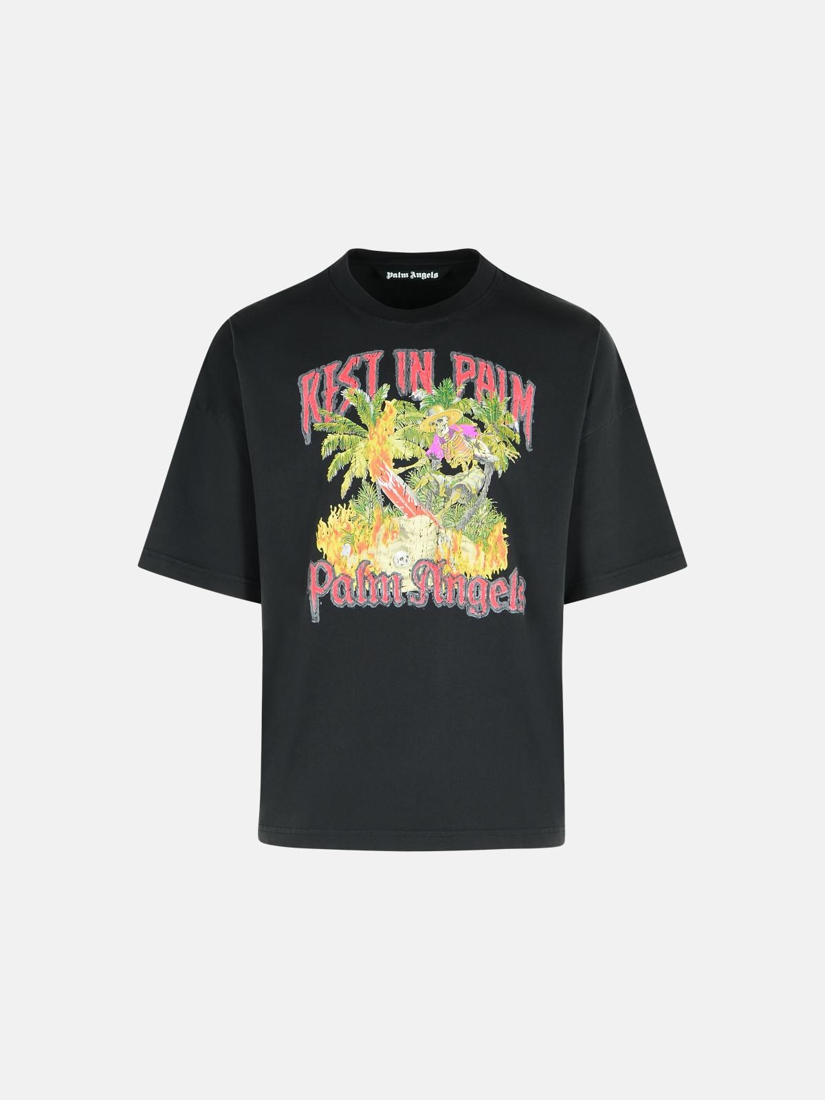 Palm Angels 'rest In Palm' Black Cotton T-shirt In Black