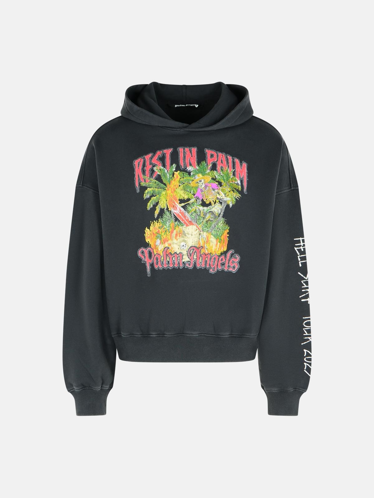Palm Angels 'rest In Palm' Black Cotton Sweatshirt In Gray