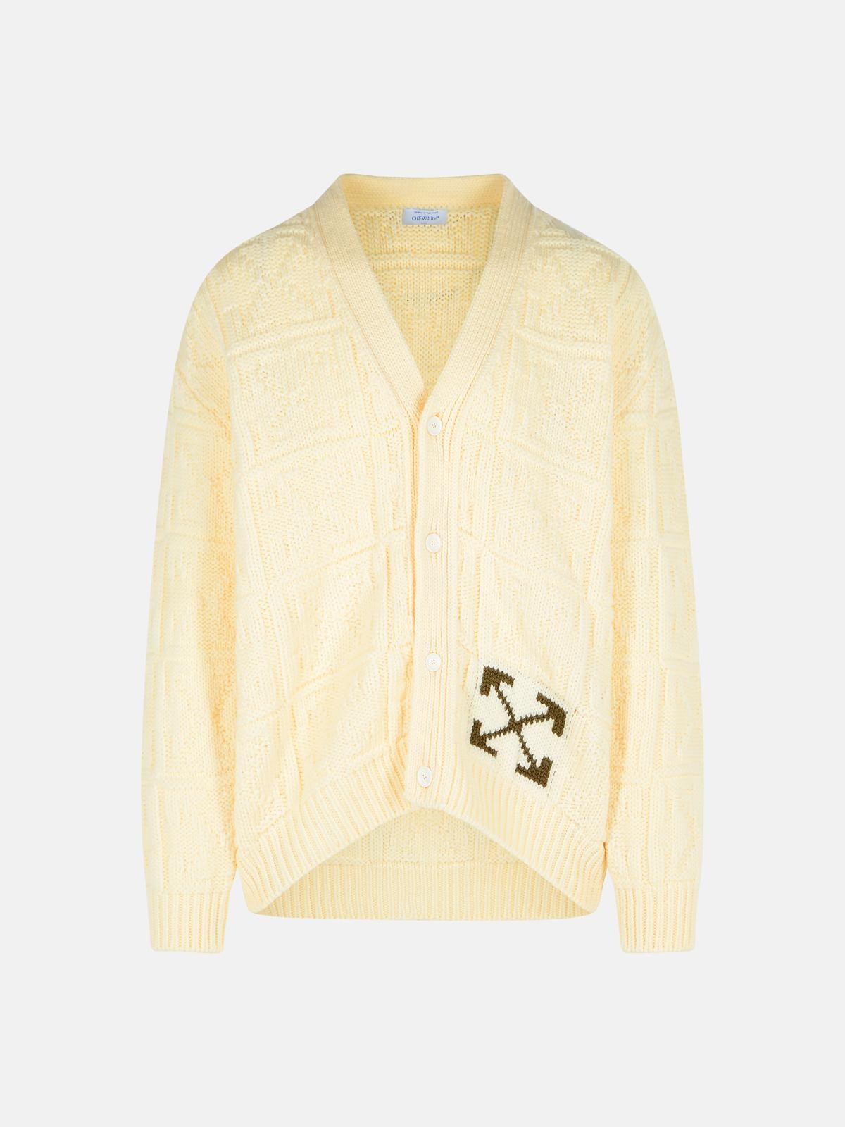 Off-white 'arrow 3d' Cream Wool Cardigan In Yellow