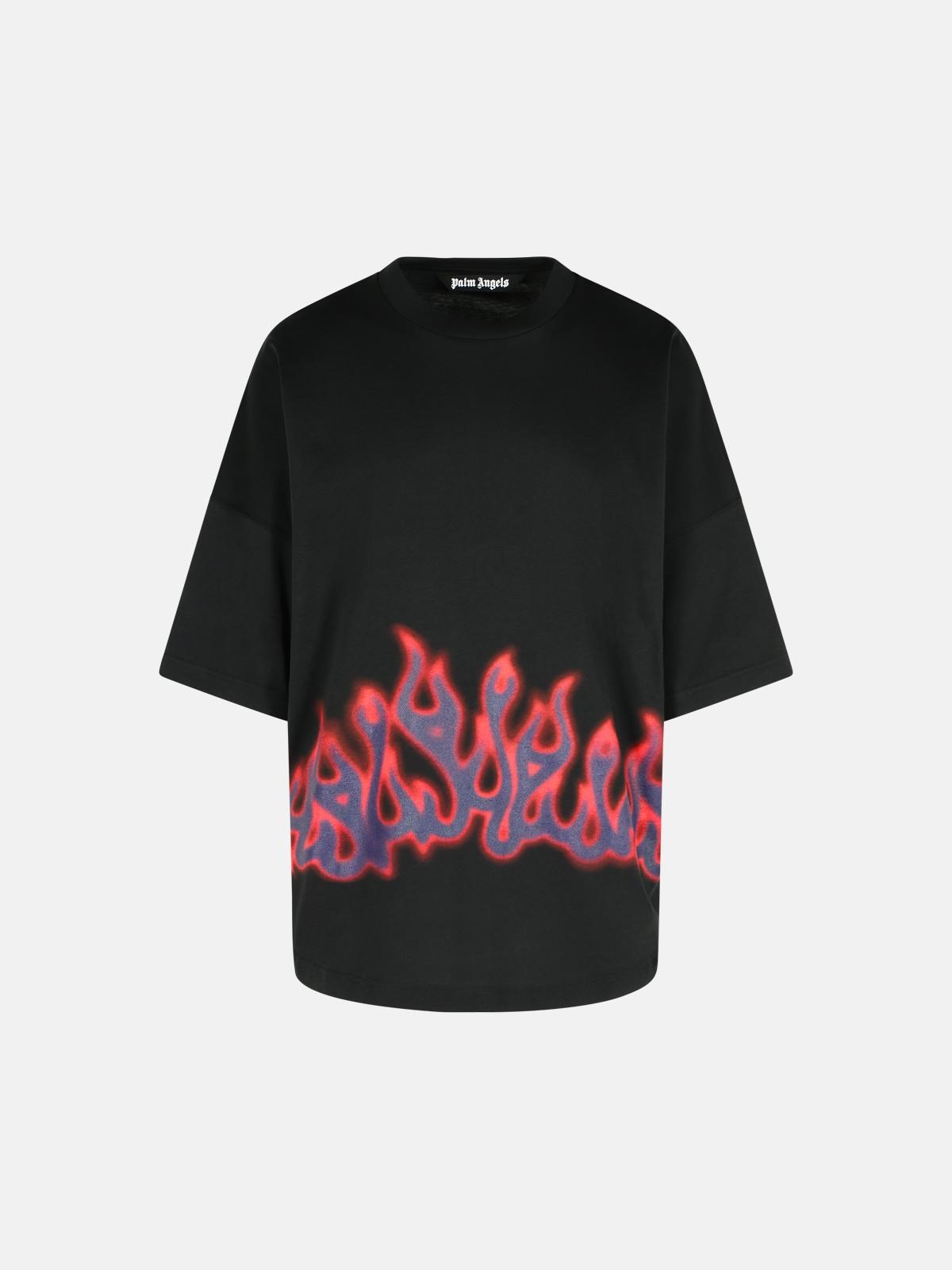 PALM ANGELS 'Flames' Black Cotton T-Shirt　PALM ANGELS 'Flames' ブラック コットン T シャツ PALM