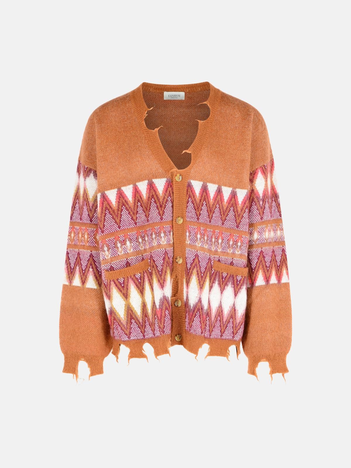 Laneus Multi Wool Blend Cardigan In Brown