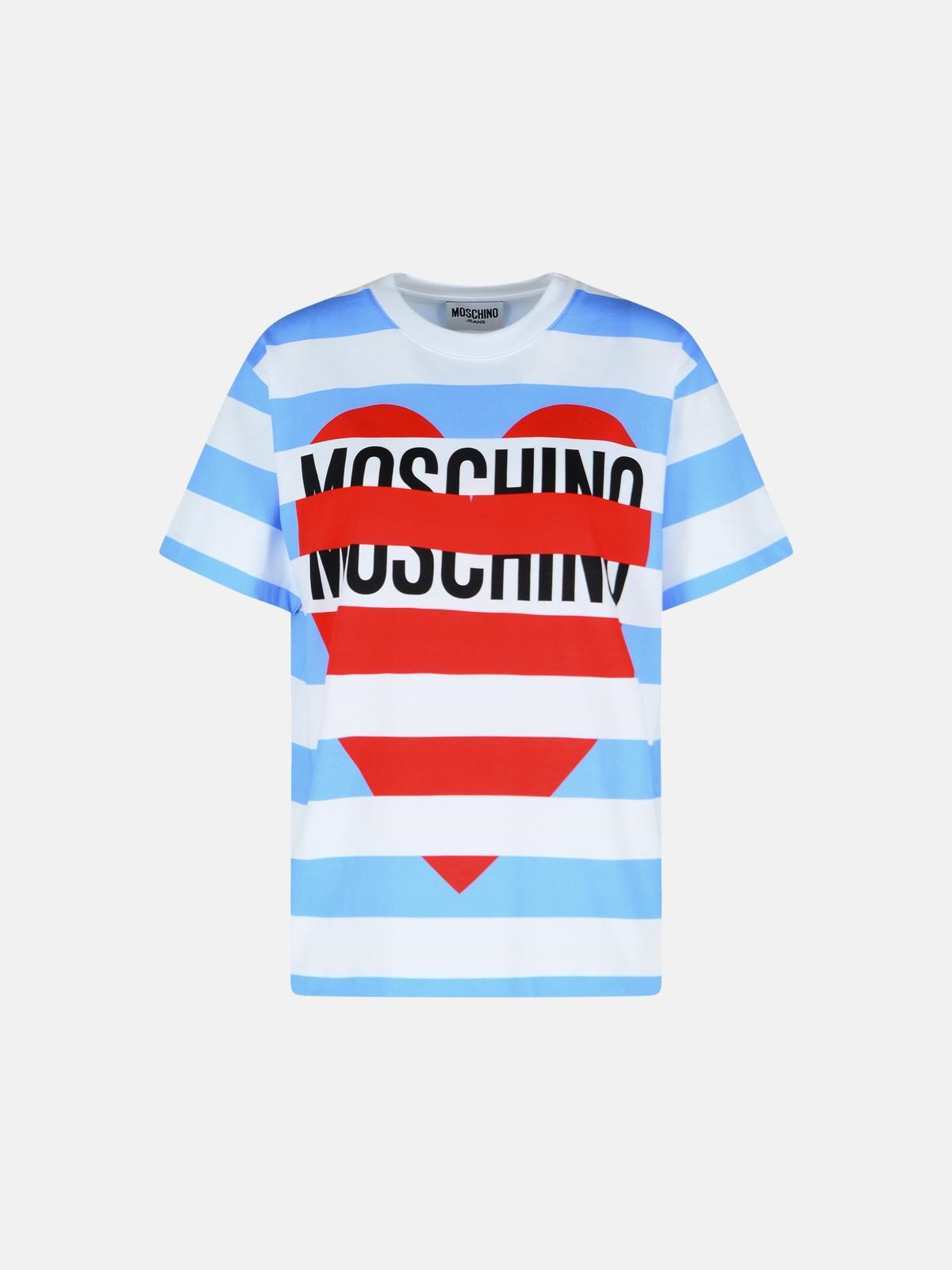 Moschino Striped Crew Neck Graphic Print Top