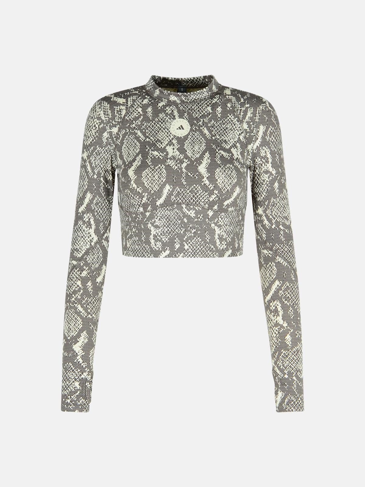 Adidas By Stella Mccartney Snake Print 'crop' Polyester Blend Sweater In Multi