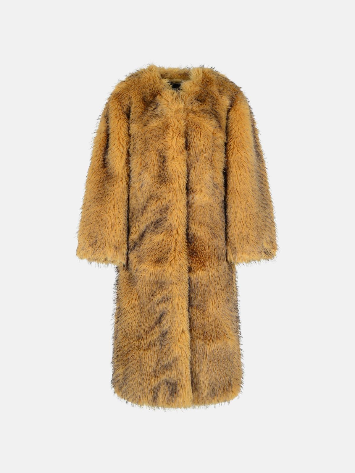 Rotate Birger Christensen 'bina' Beige Polyester Faux Fur Coat In Brown