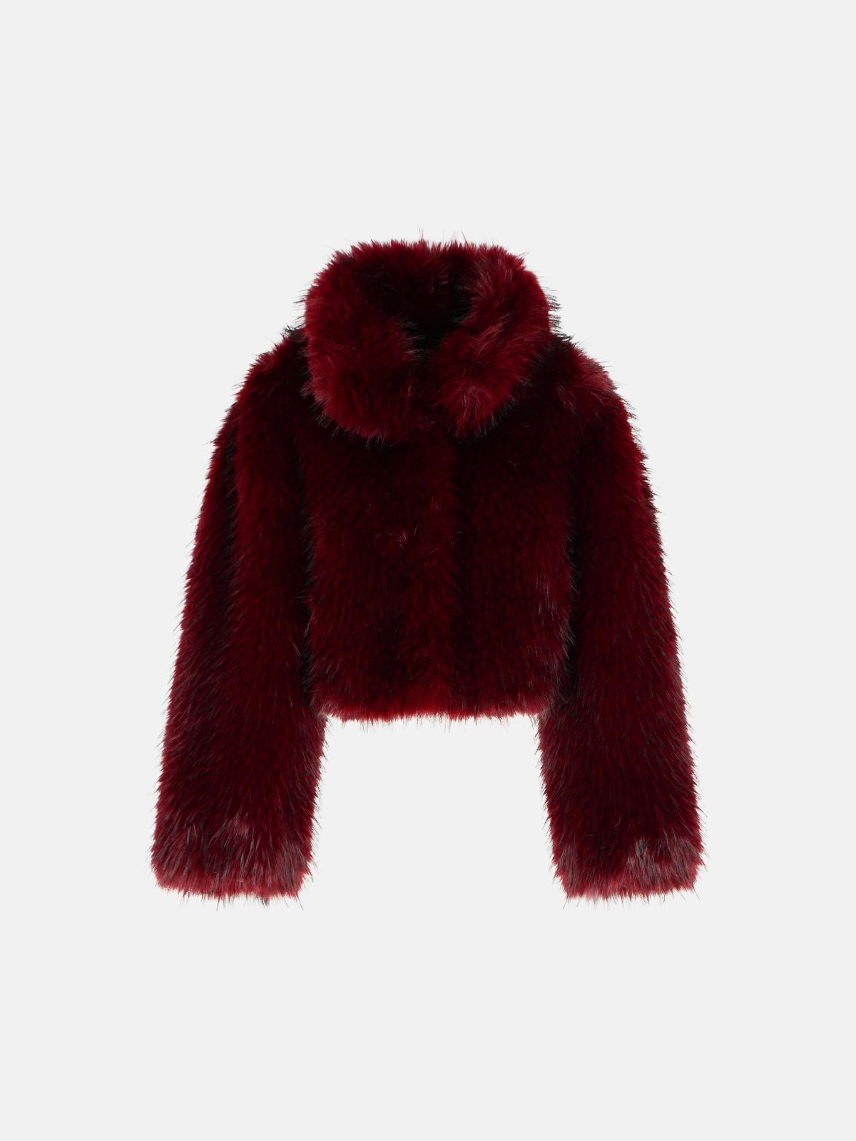Rotate Birger Christensen 'salia' Burgundy Polyester Faux Fur Coat In Burgundy
